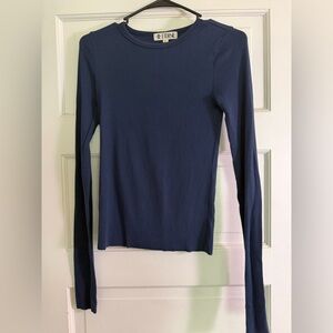ETERNE Navy Long Sleeve Cotton modal soft butter rib Women's Top